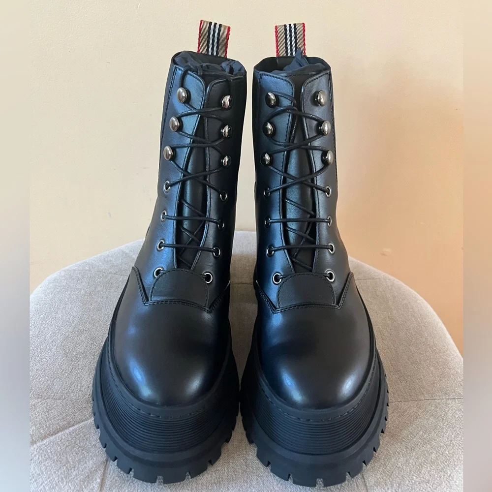 Burberry Icon Stripe Lace-up Leather Boots - Picture 9 of 15